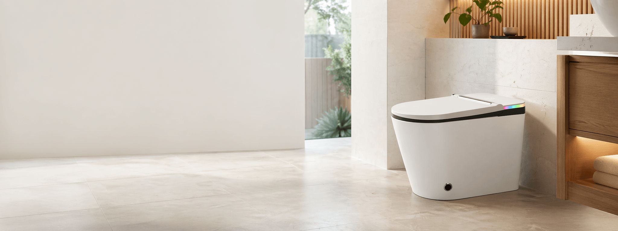 About HYGINA brand page hero showing a premium smart toilet in a bright modern bathroom