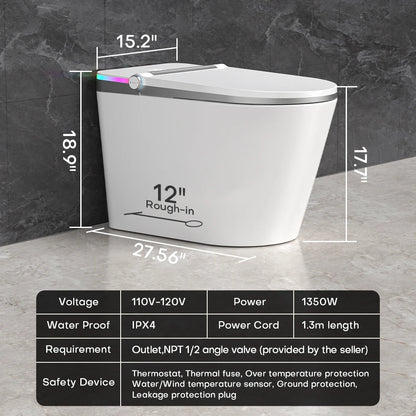 HYGINA U5 Ultra smart toilet installation requirements with 12-inch rough-in and 110–120V power supply.