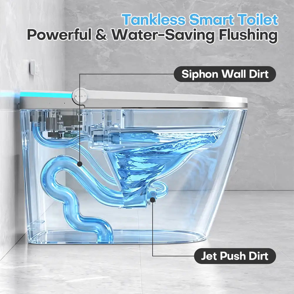 HYGINA U5 Essential tankless smart toilet with powerful siphon flushing and water-saving jet cleaning system.