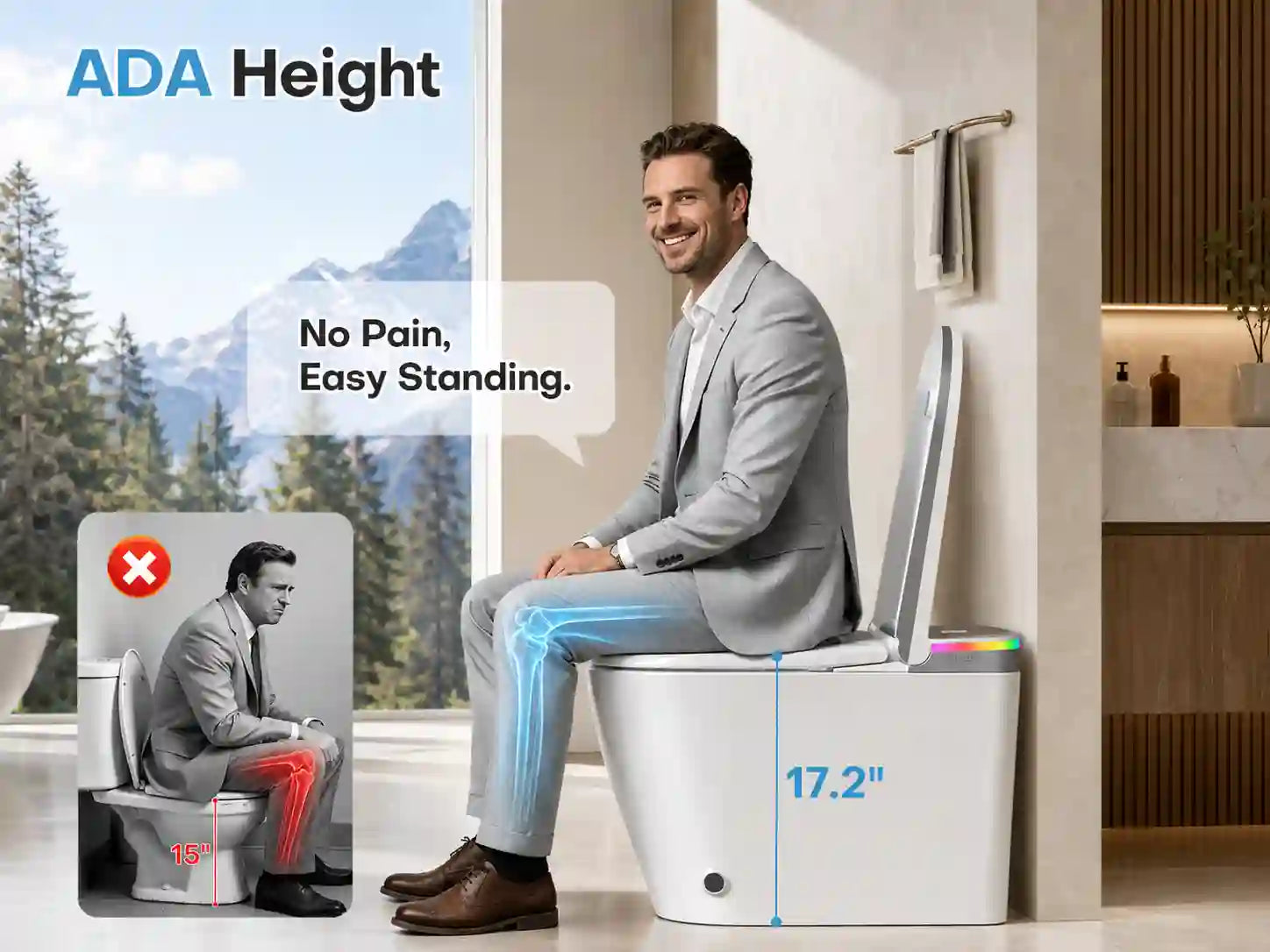HYGINA U5 Ultra smart toilet in a spacious modern bathroom with accessible support bar