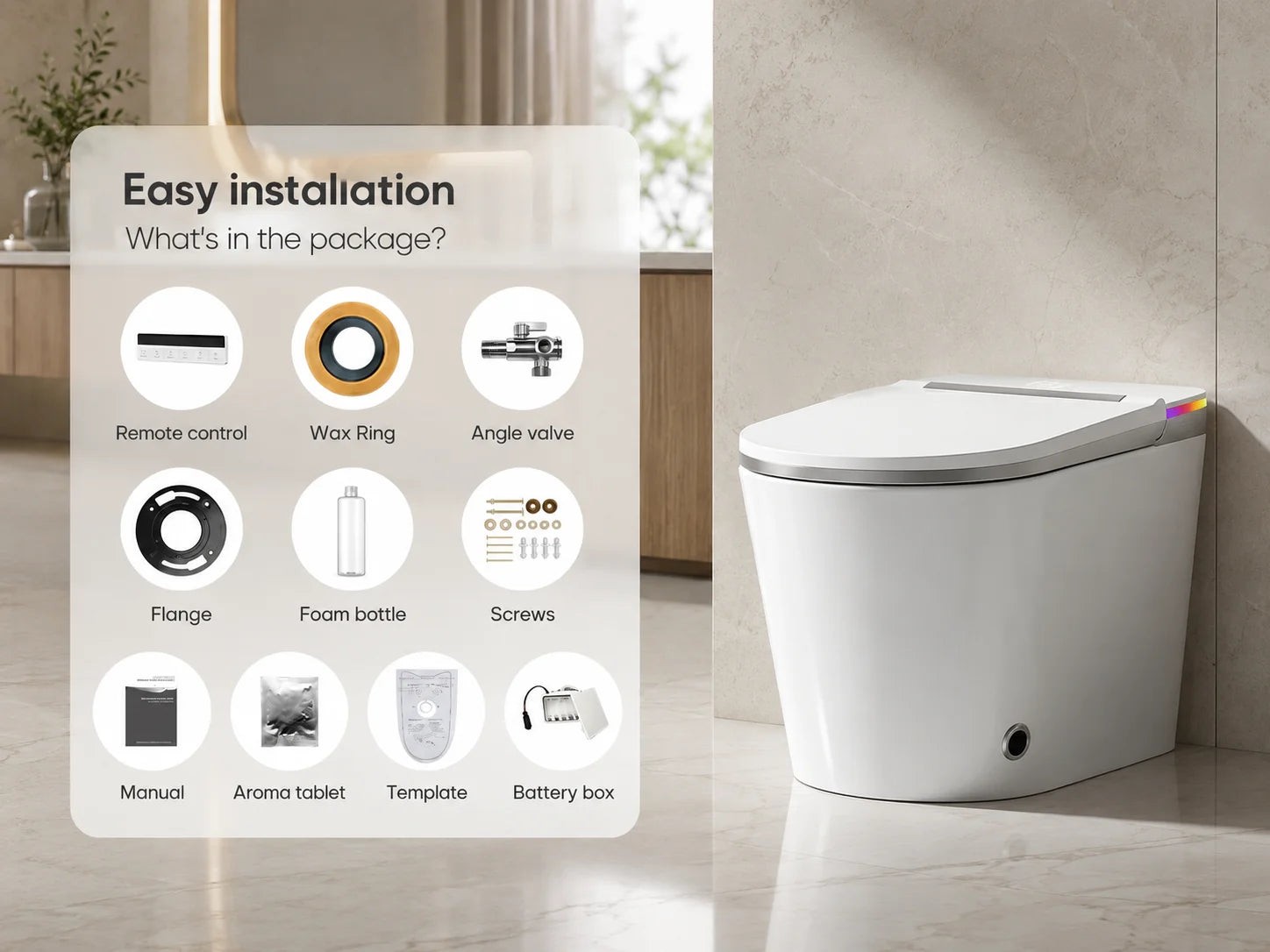 HYGINA U5 Ultra smart toilet accessories with remote control installation guide and wax ring