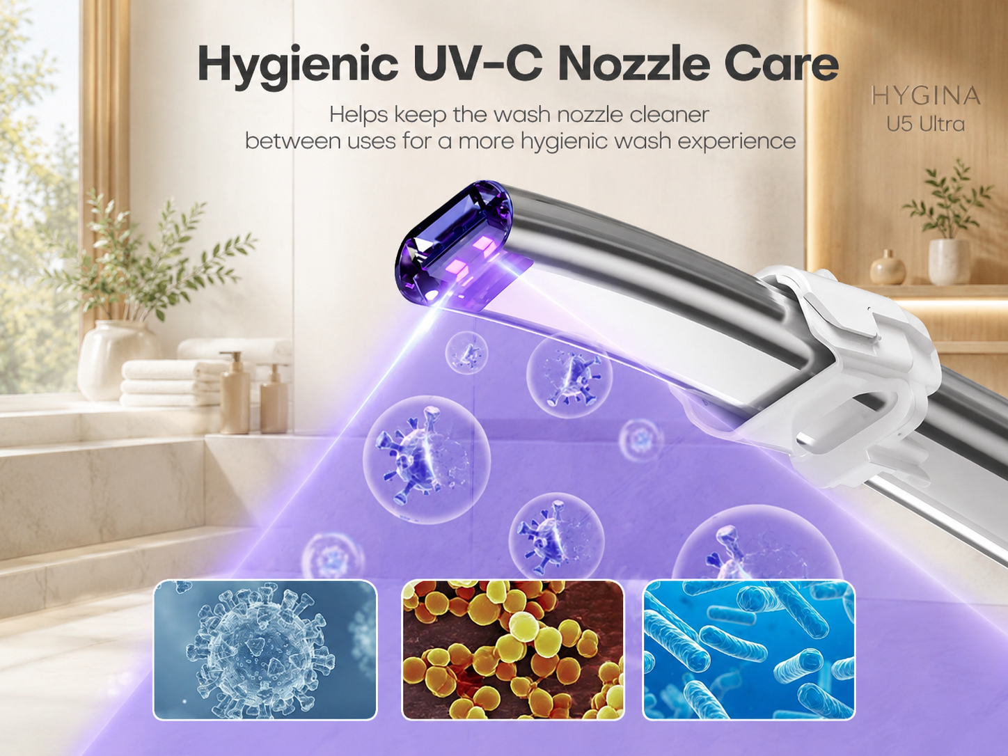 HYGINA U5 Ultra smart toilet with UV hygiene care and open lid in a modern bathroom