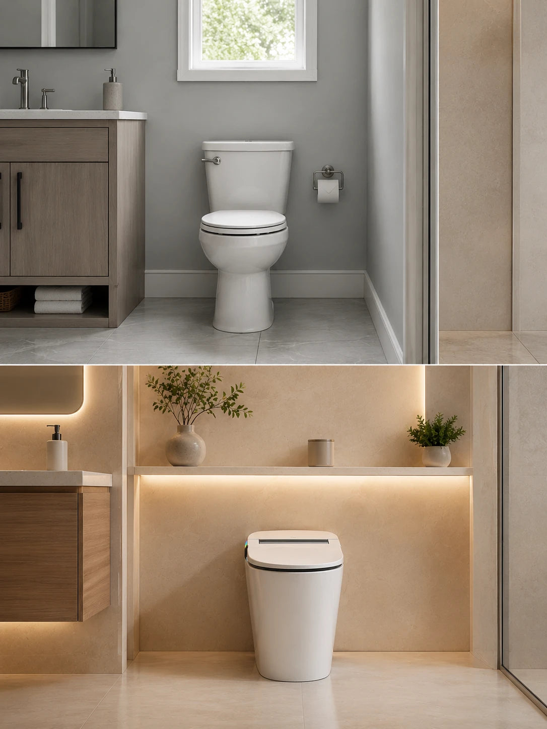 HYGINA U5 Ultra smart toilet compared with a traditional toilet in a modern bathroom
